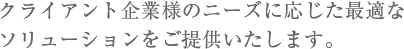 クライアント企業様のニーズに応じた最適なソリューションをご提供いたします。